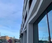 The facade of the office building, the first floors have been developed into commercial premises