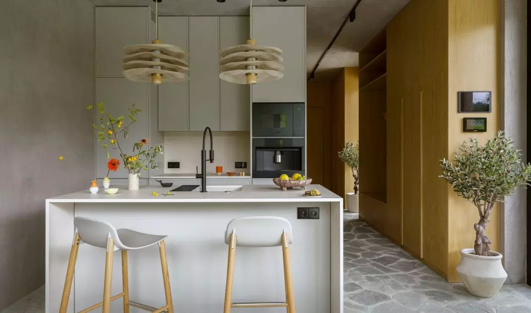 The interior of the cottage is filled with natural materials
