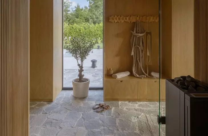 The sauna has a window