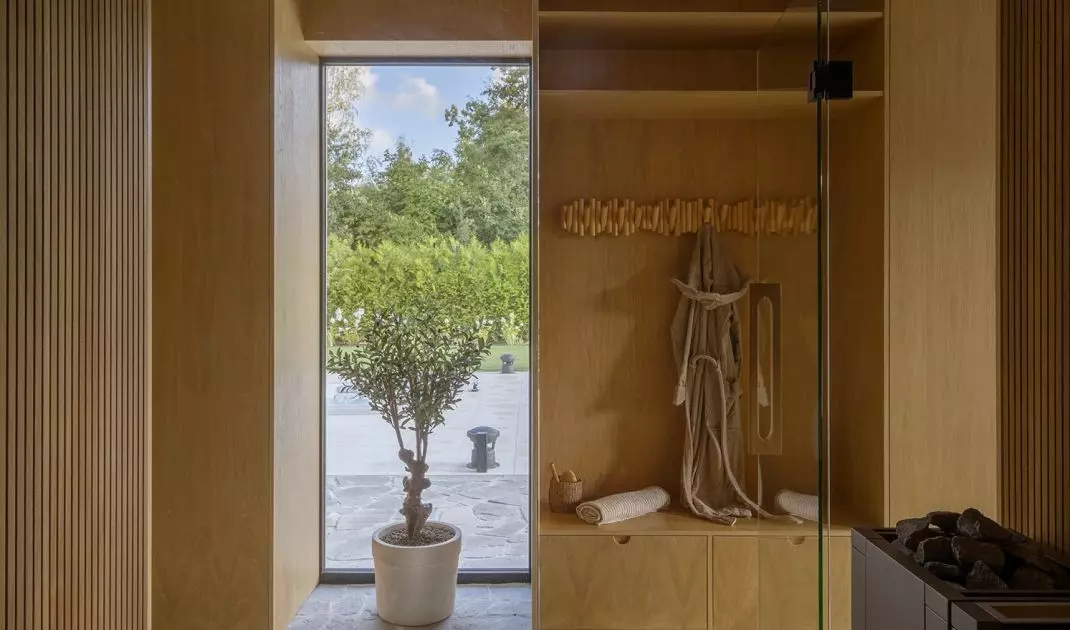 The sauna has a window