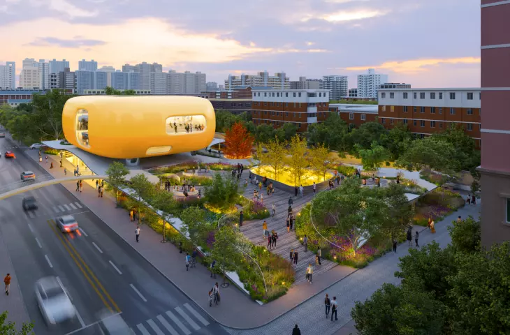 Municipal exhibition pavilion in Xicheng, Beijing - visualization of bird's eye view 