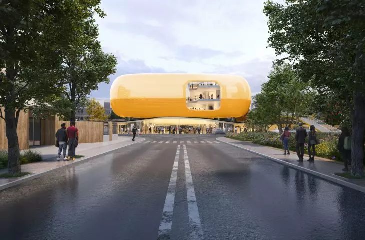 Municipal exhibition pavilion in Xicheng, Beijing - visualization from the street side  