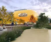 Municipal exhibition pavilion in Xicheng, Beijing - visualization of the view from the square side 