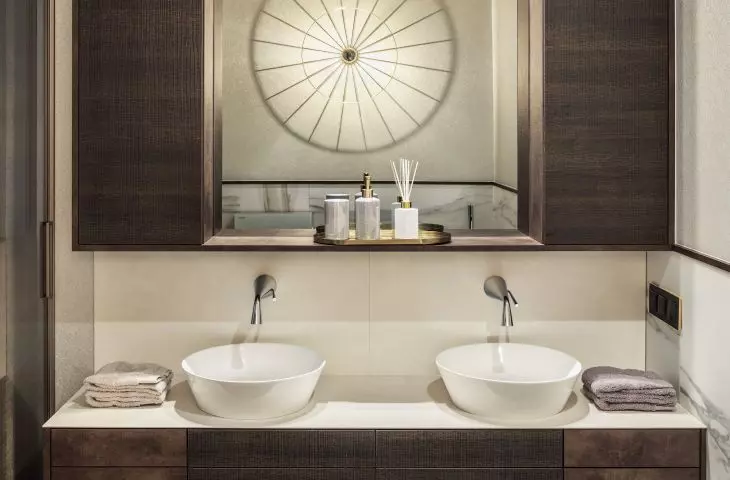 Wooden furniture provides plenty of storage space