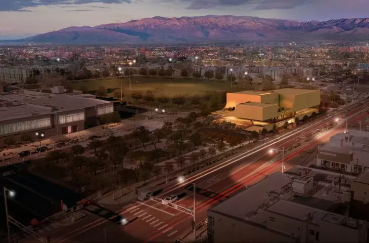 The Center for Collaborative Arts & Technology (CCAT) w Albuquerque (Nowy Meksyk) — wizualizacja widoku z lotu ptaka