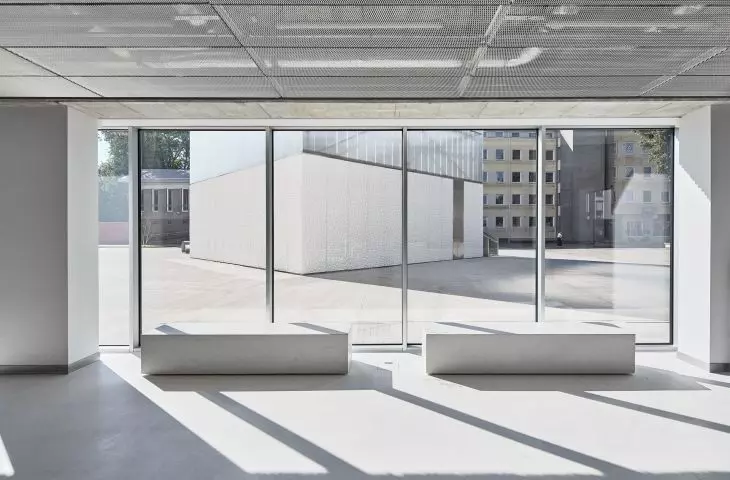 Stasys Museum in Panevėžys (Lithuanian: Panevėžys) - view of the glassed-in first floor of the museum 