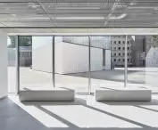 Stasys Museum in Panevėžys (Lithuanian: Panevėžys) - view of the glassed-in first floor of the museum 