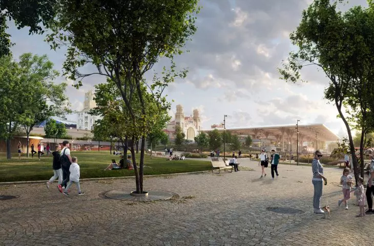 Nový Hlavák in Prague. The revitalized park will be divided into various zones - cultural, recreational, and an area with an interchange plaza, which will enable the organization of various events, visualization 