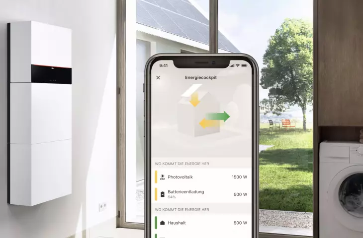 Aplikacja ViCare pozwala śledzić wszystkie przepływy energii w domu. Analiza pokazuje aktualne i przeszłe poziomy samowystarczalności i zużycia energii, umożliwiając jej jeszcze oszczędniejsze wykorzystanie.