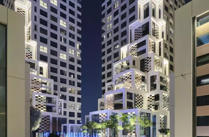 Pixel residential development on Reem Island in Abu Dhabi - night view