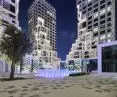 Pixel residential development on Reem Island in Abu Dhabi - a view of the central square around which seven high-rise buildings have been arranged