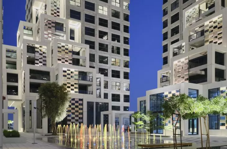 Pixel residential development on Reem Island in Abu Dhabi - night view