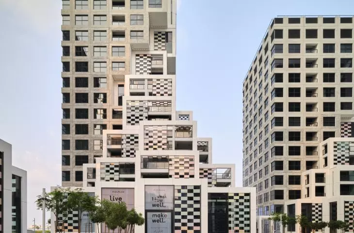  Pixel residential development on Reem Island in Abu Dhabi - buildings feature subtle pastel facades 