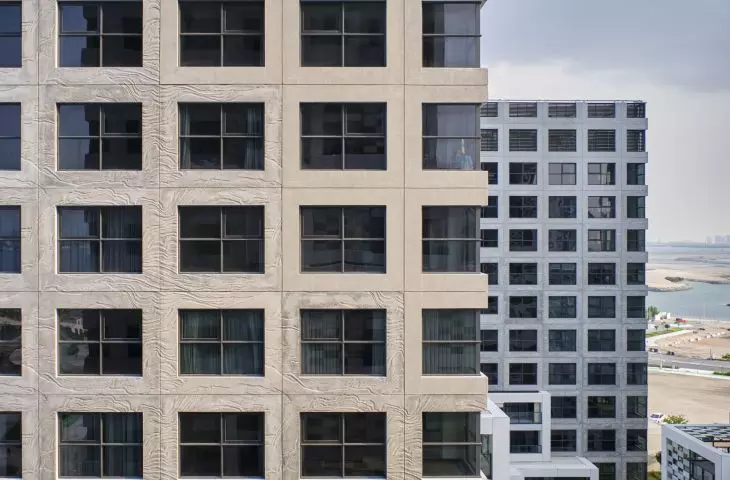 Pixel residential development on Reem Island - facades are made of concrete panels with a shell-inspired pattern