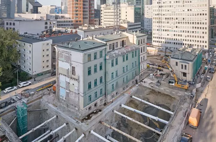 Work on the exterior of the former hospital complex