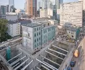 Work on the exterior of the former hospital complex