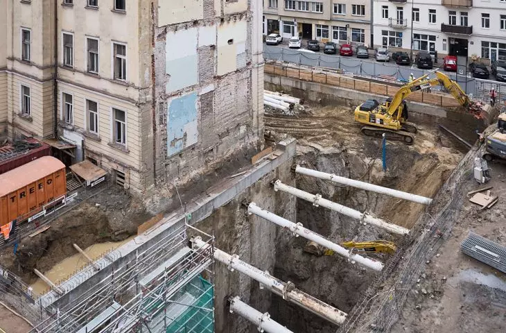 Work on the exterior of the former hospital complex