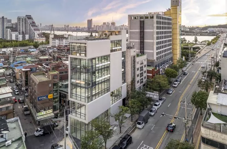 Budynek Urban Lining w dzielnicy Gangdong — widok z lotu ptaka 