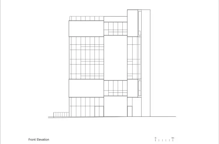 Budynek Urban Lining w dzielnicy Gangdong — widok na fasadę 