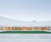 Nicolas Ruinart Pavilion in Reims, Champagne - view of the facade, which was inspired by champagne bubbles  