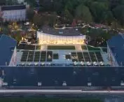 The Nicolas Ruinart Pavilion in Reims, Champagne - a bird's eye view of the pavilion and Maison Ruinart