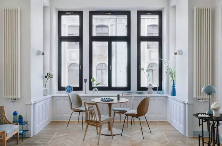 Large windows make the apartments in the building perfectly illuminated