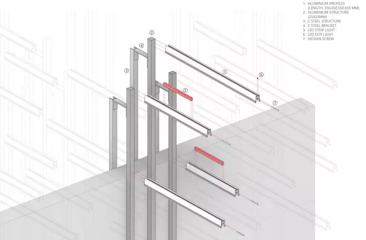 Tajlandzkie Muzeum Nowoczesnego Aluminium (MoMA) — schemat ułożenia aluminiowych profili 