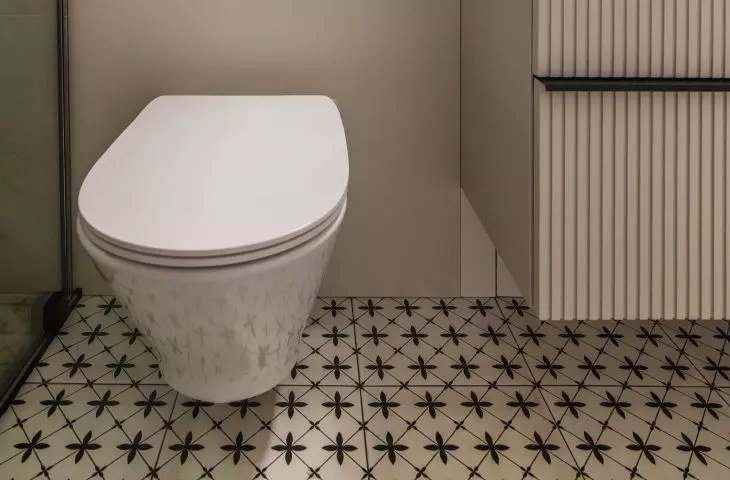 Above the toilet, a roomy enclosure was created