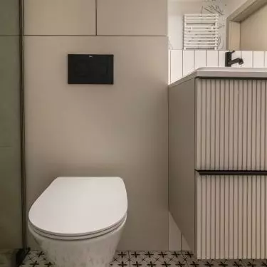 Above the toilet, a roomy enclosure was created