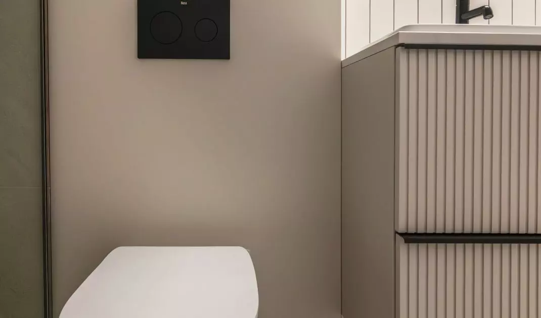Above the toilet, a roomy enclosure was created