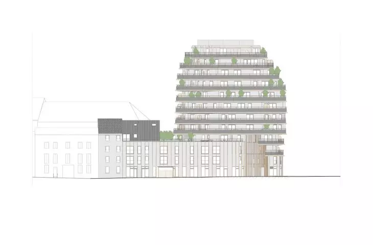 Apartamentowiec Arborescence w Angers, we Francji — rysunek elewacji 