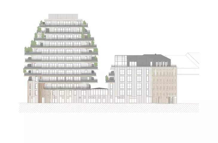 Apartamentowiec Arborescence w Angers, we Francji — rysunek elewacji 