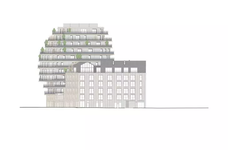 Apartamentowiec Arborescence w Angers, we Francji — rysunek elewacji 