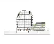 Apartamentowiec Arborescence w Angers, we Francji — przekrój bryły  