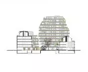 Apartamentowiec Arborescence w Angers, we Francji — przekrój bryły  