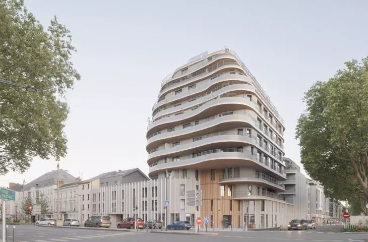Apartamentowiec Arborescence w Angers, we Francji — widok od strony ulicy 