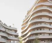 Apartamentowiec Arborescence w Angers, we Francji — widok z centralnego ogrodu 