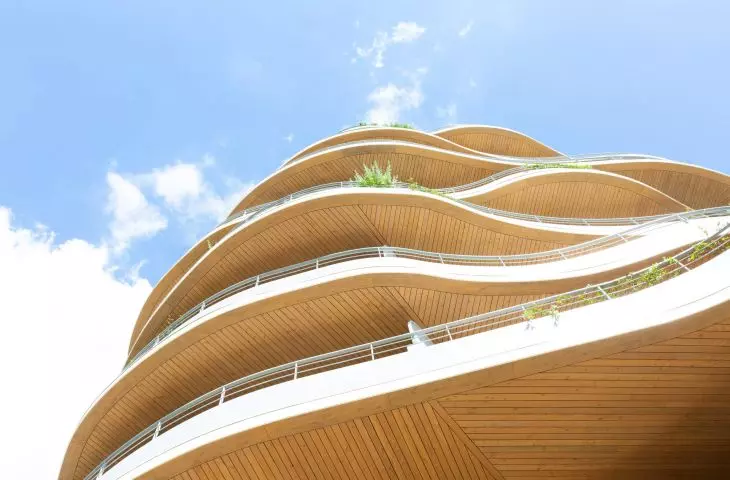 Apartamentowiec Arborescence w Angers, we Francji — widok na obłe balkony 