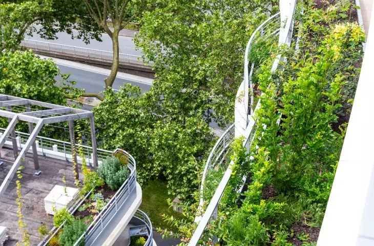 Apartamentowiec Arborescence w Angers, we Francji — widok na przestrzeń do uprawy roślin  