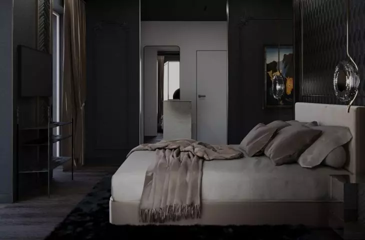 A bedroom kept in dark colors can also be a place of relaxation