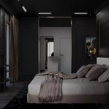 A bedroom kept in dark colors can also be a place of relaxation