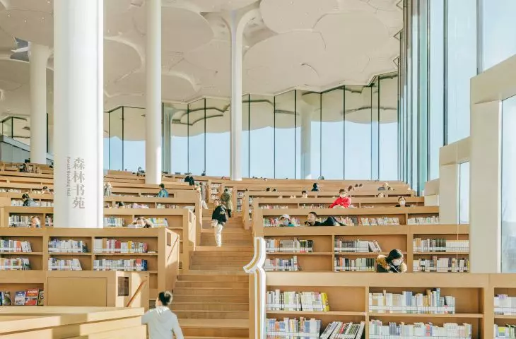 Library in Tongzhou, Beijing - the design was inspired by the nearby hills, trees and the Tonghui River