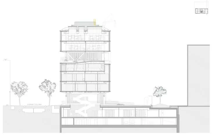 LCI Education campus in the Poblenou district of Barcelona - cross-section of the building 