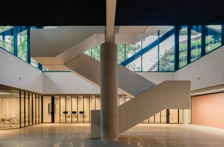 The LCI Education campus in the Poblenou district of Barcelona - a view of the staircase that connects the next floors of the building 