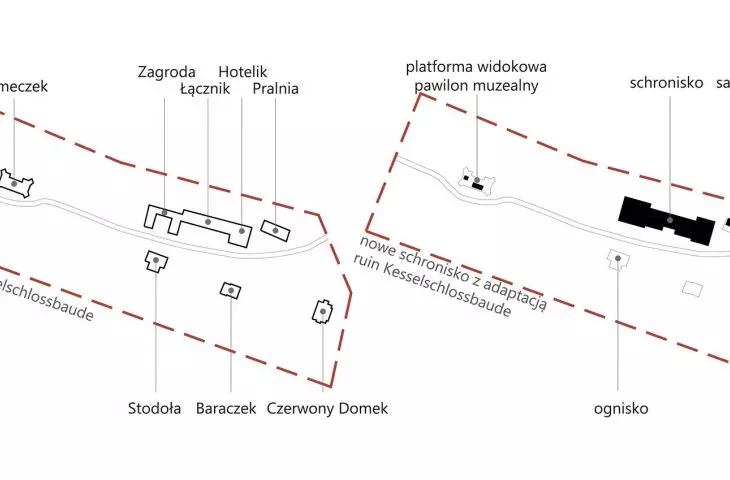 historyczny i projektowany plan zespołu Kesselschlossbaude