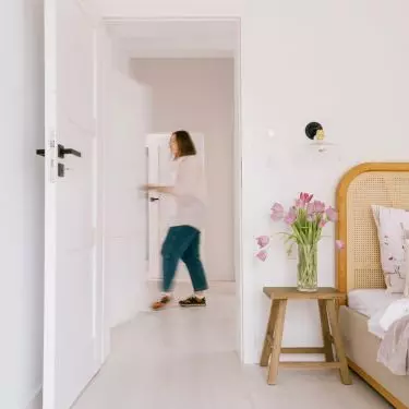 The bedroom is located in the attic