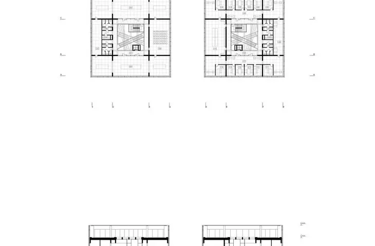 floor plan +4, longitudinal section