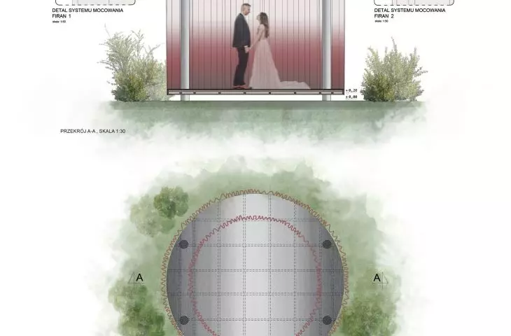 plan and cross-section of the installation