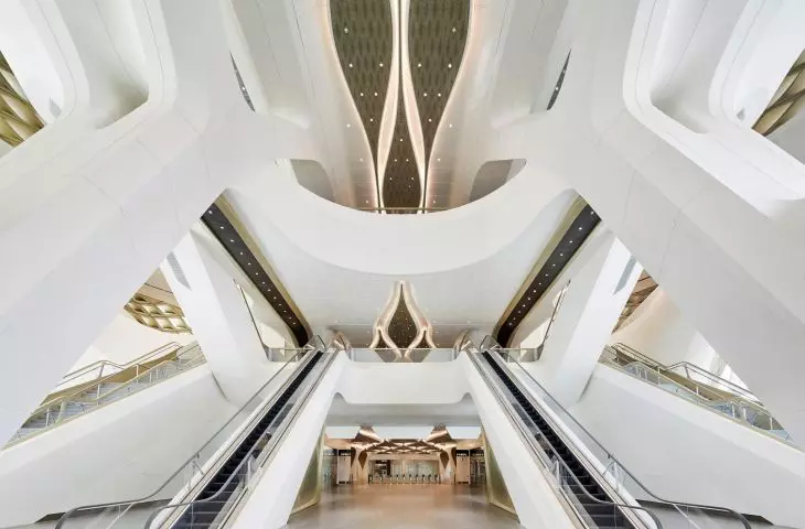 King Abdullah Financial District (KAFD) metro station in Riyadh - the interior of the station is a spacious, bright hall