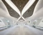 King Abdullah Financial District (KAFD) metro station in Riyadh - the interior of the station is a spacious, bright hall